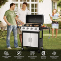 40,000BTU Grill w/Brush, 4-Burner Propane Gas Grill Stainless Steel, Outdoor Camping BBQ Grill on Wheels Portable for Patio Poolside RV