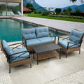 Heavy-duty Patio Furniture Set, 4 Piece Outdoor Sectional Conversation Sets, BrownPE Rattan Patio Sofa Set with Blue Cushions