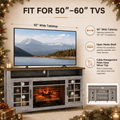 Seizeen Fireplace TV Stand for 60'' TV, 55''L Entertainment Center TV Cabinet, Farmhouse Media Console W/Large Storage, Remote Control for Fireplace, Infrared Heater & Virtual Flame, Gray Wash