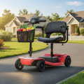 Mobility Scooters for Seniors, Adults Folding Mobility Scooters w/Basket, 24V Electric Scooter Wheelchair, Adjustable Seat, LED Light, Up to 12 Miles, Up to 330lbs, Red, 1-Year Warranty