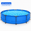 Seizeen Above Ground Swimming Pools, Large Round Frame Outdoor Pool w/Sturdy Iron Support for Backyard, Patio & Garden, Easy Setup Family Pool for Kids and Adults Summer Water Fun
