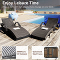 Pool Lounge Chair Set of 2, Outdoor Wicker Rattan Chaise Lounge with Pull-out Side Table, 4-Position Adjustable Backrest Patio Chairs Recliner Lounger, Dark Brown