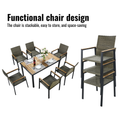 Seizeen 7-Piece Outdoor Table and Chairs, Patio Table Set with 6 Rattan Chairs, All-weather Outdoor Patio Dining Sets Rectangular Metal Table with Acacia Wood Top, Umbrella Hole, Gray