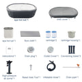 Inflatable Hot Tub Portable Oval Spa for 2-4 Person, 180 Bubble Jets Outdoor Hot Tub with Cover, Filter Cartridges, Pump, Floor Mat, Rapid Heating up to 104°F, Gray