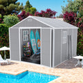 8x8ft Shed and Outdoor Storage, Garden Tool Resin Shed w/ Double Lockable Doors, All-Weather XXL Patio Storage Sloped Roof, Brick Backyard Bike Shed