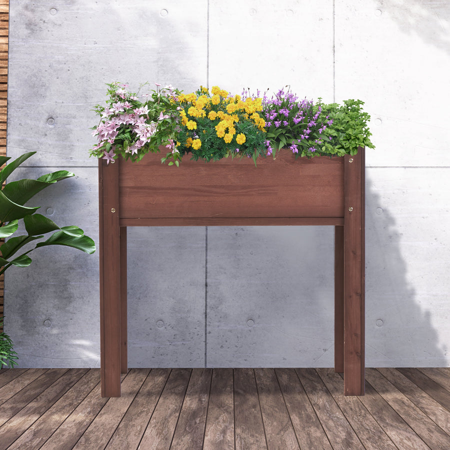 Outdoor Wooden Garden Bed, Seizeen Raised Bed for Herb Flower, Elevated Planter Box with Legs for Fruits Vegetable Gardening, Coffee