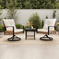 Seizeen 3-Piece Outdoor Porch Furniture, Hollow Rattan Wicker Patio Set with 360°Swivel Rocker & Table, Patio Bistro Set with Thickened Cushions for Backyard Balcony