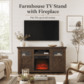 Seizeen Fireplace TV Stand for 60'' TV, 55''L Entertainment Center TV Cabinet, Farmhouse Media Console W/Large Storage, Remote Control for Fireplace, Infrared Heater & Virtual Flame, Gray Wash