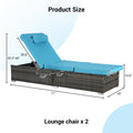 Outdoor Chaise Lounge Chairs Set of 2, PE Wicker Patio Rattan Reclining Chair Cushioned w/ Adjustable Backrest, Pool Sunbathing Recliners with Side Table, Pillow, Lake Blue