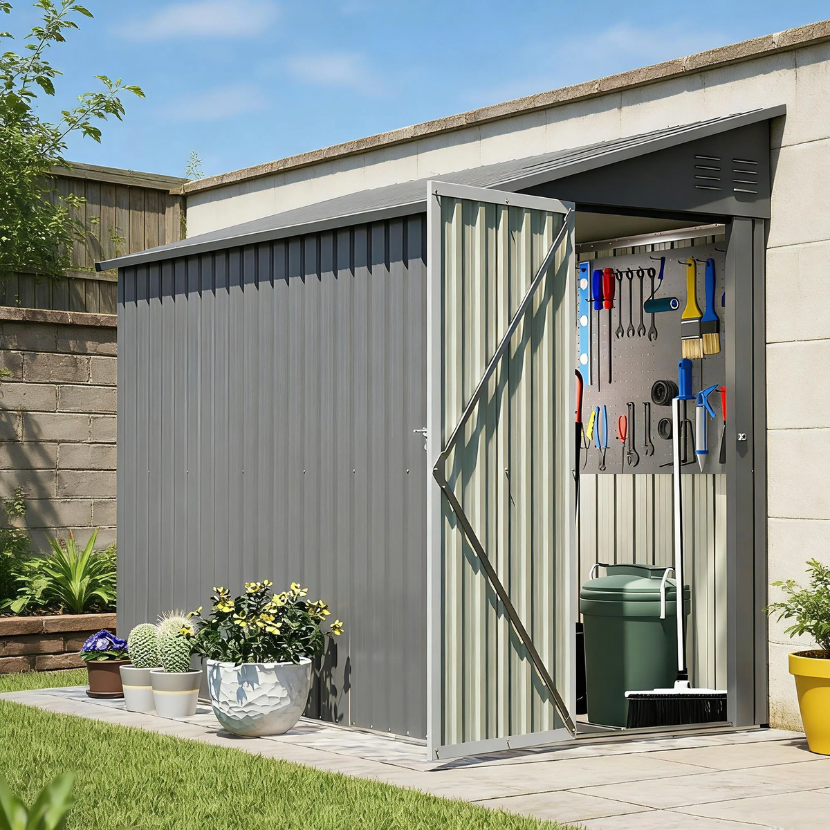 Seizeen 4' x 8' Shed, Lean to Storage Shed w/Floor Frame, Lockable