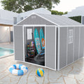 8x8ft Shed and Outdoor Storage, Garden Tool Resin Shed w/ Double Lockable Doors, All-Weather XXL Patio Storage Sloped Roof, Brick Backyard Bike Shed