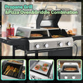 4-Burner Gas Grill, 2+2 Multi-function BBQ Grill with Pizza Oven Frying Pan, Outdoor Griddle 49,200 BTU with Cover
