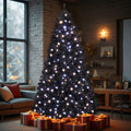 7.5 FT Pre-Lit Black Artificial Christmas Tree with 1350 Branch Tips, 400 LED Lights, Remote Control & 11 Lighting Modes, Hinged Pine Tree for Holiday Home Office Party Decoration