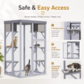 Outdoor Wooden Catio, 70 in Tall Cat Enclosure with 4 Platforms, 2 Napping Houses, Detachable Waterproof Cover and Galvanized Wire, for Indoor Outdoor Use