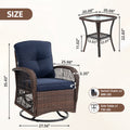 Seizeen 3PCS Balcony Furniture, 360° Swivel Rocking Porch Furniture Set of 2, Outdoor Small Patio Conversation Set Bistro Table and Chairs for Lawn Garden