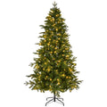 6ft Pre-lit Christmas Tree, Lighted Artificial Pine Tree w/728 Tips, 300pcs Warm Lights, 3-step Assembly, Green