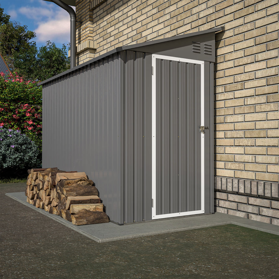 Seizeen 4' x 8' Shed, Lean to Storage Shed w/Floor Frame, Lockable Garden Tool Storage Shed Wall Side Design, Outdoor Patio Shed Space-saving, 2 Air Vents, Padlock