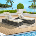 Seizeen 2pcs Chaise Lounge Chair, Rattan Wicker Outdoor Lounge Chair for Patio Poolside, All-weather Recliner for Beach w/Beige Cushion, Pillow, Back Adjustable