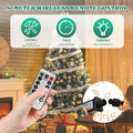 7.5 FT Snow Tipped Artificial Christmas Tree with 350 Warm White LED Lights & Remote, Hinged Xmas Pine Tree with Silver Ribbon Ornaments, Prelit Holiday Tree for Home Office Party Décor