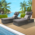 Outdoor Lounge Chairs, Seizeen Rattan Chaise Lounge Set of 2, All-weather Pool Recliner w/Side Table, Light Gray Cushions, Adjustable Backrest