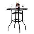 Outdoor Patio Table, High Bar Table with Heavy-duty Iron Frame, Black Tempered Glass Bistro Table Max Weight 200LBS