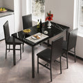 5 Piece Kitchen Dining Table and Chair Set, Dining Room Table Set with Faux Marble Table PU Leather Padded Chairs, Rectangle Dining Table Set for 4, Dinette Set for Kitchen Dining Room Small Space