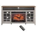 Fireplace TV Stands for Living Room, Multifunctional TV Console With 18'' Fireplace, Retro Entertainment Center for Bed, Multi-color 3D Flame, 62-82℉ Heating Only Mode, Timer