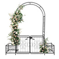 Metal Garden Arbor with Gate and Planter Box, 7.2FT Garden Trellis for Climbing Plants,
