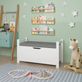 Seizeen Toy Chest with Gray Cushion Seat Bench, Toy Storage Organizer with Safety Hinge for Boys&Girls, Kids Toy Chest for Nursery/Playroom, White