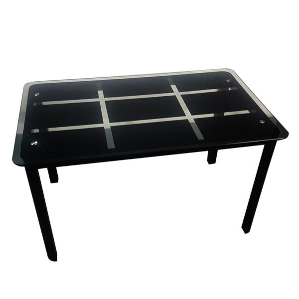 Rectangle Tempered Glass Dining Table with Nine Block Box Pattern Black