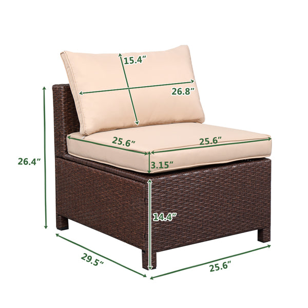 Brown 5-Piece Set Rattan Sofa