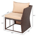 Eight-Piece Set Outdoor Rattan Dining Table And Chair Brown Wood Grain Rattan