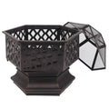 22" Hexagonal Shaped Iron Brazier Wood Burning Fire Pit Decoration