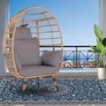 Wicker Egg Chair, Indoor Outdoor Egg Chair, Oversized Garden Porch Backyard Patio Lounge Chair, Beige Cushion