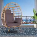 Wicker Egg Chair, Indoor Outdoor Egg Chair, Oversized Garden Porch Backyard Patio Lounge Chair, Beige Cushion