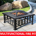 Metal Fire Pit for Outside, 32'' Stone Finish Fire Pit Table, Wood Burning Outdoor Firepit with Fire Bowl, Mesh Screen Lid, Poker