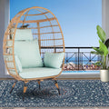 Wicker Egg Chair, Indoor Outdoor Egg Chair, Oversized Garden Porch Backyard Patio Lounge Chair, Beige Cushion