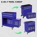 Rolling Tool Chest with 8 Drawers, 2-IN-1 Hidden Multifunctional Toolbox Set, Blue Tool Box On Wheels Storage Cabinet Lockable with Sliding Drawers Handle Hook, Large Capacity Box for Tool