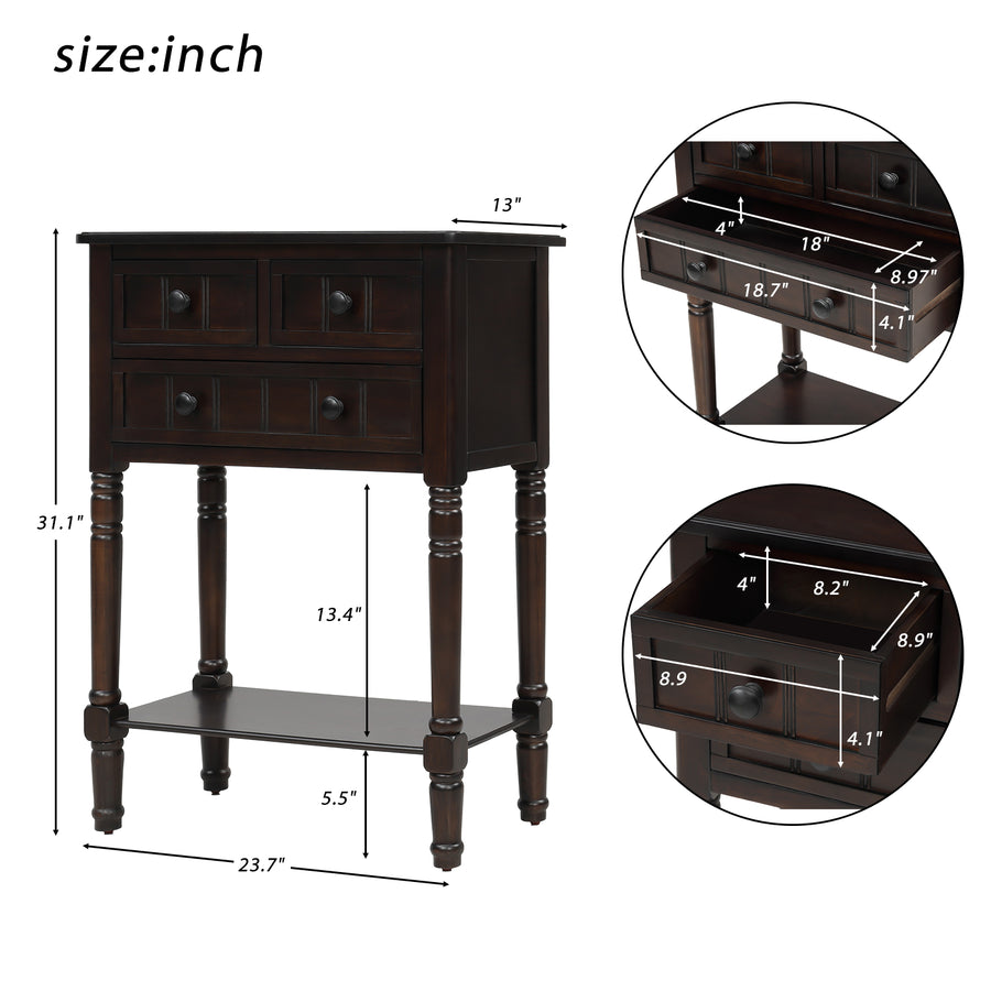 Narrow Console Table with Three Storage Drawers and Bottom Shelf