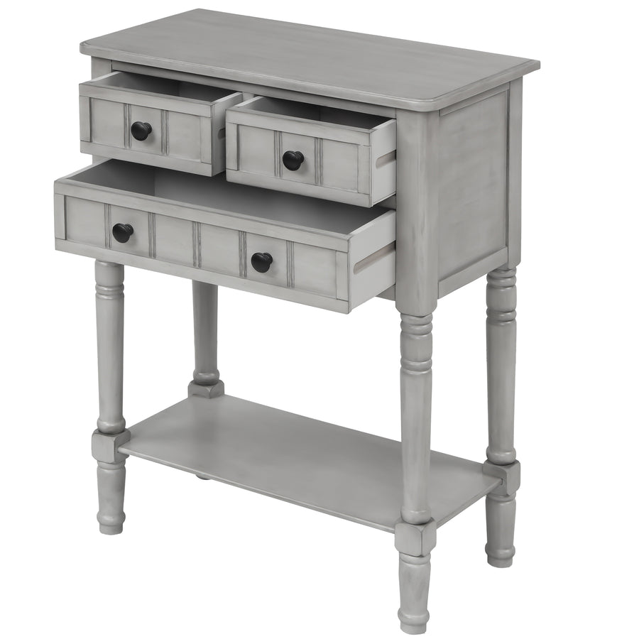 Narrow Console Table with Three Storage Drawers and Bottom Shelf