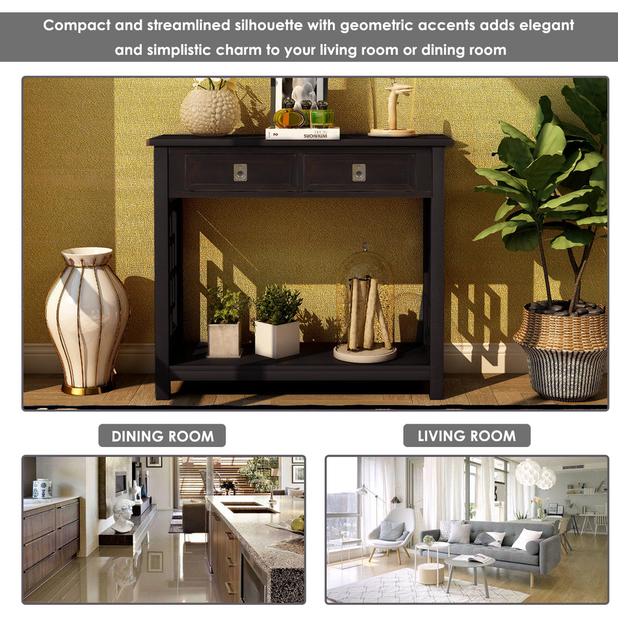 Console Table with 2 Drawers and Bottom Shelf, Entryway Accent Sofa Table