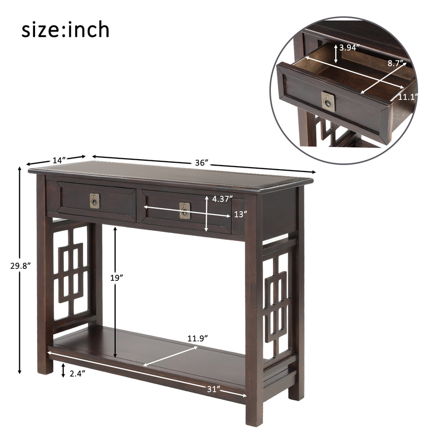 Console Table with 2 Drawers and Bottom Shelf, Entryway Accent Sofa Table