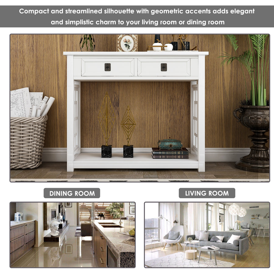 Console Table with 2 Drawers and Bottom Shelf, Entryway Accent Sofa Table