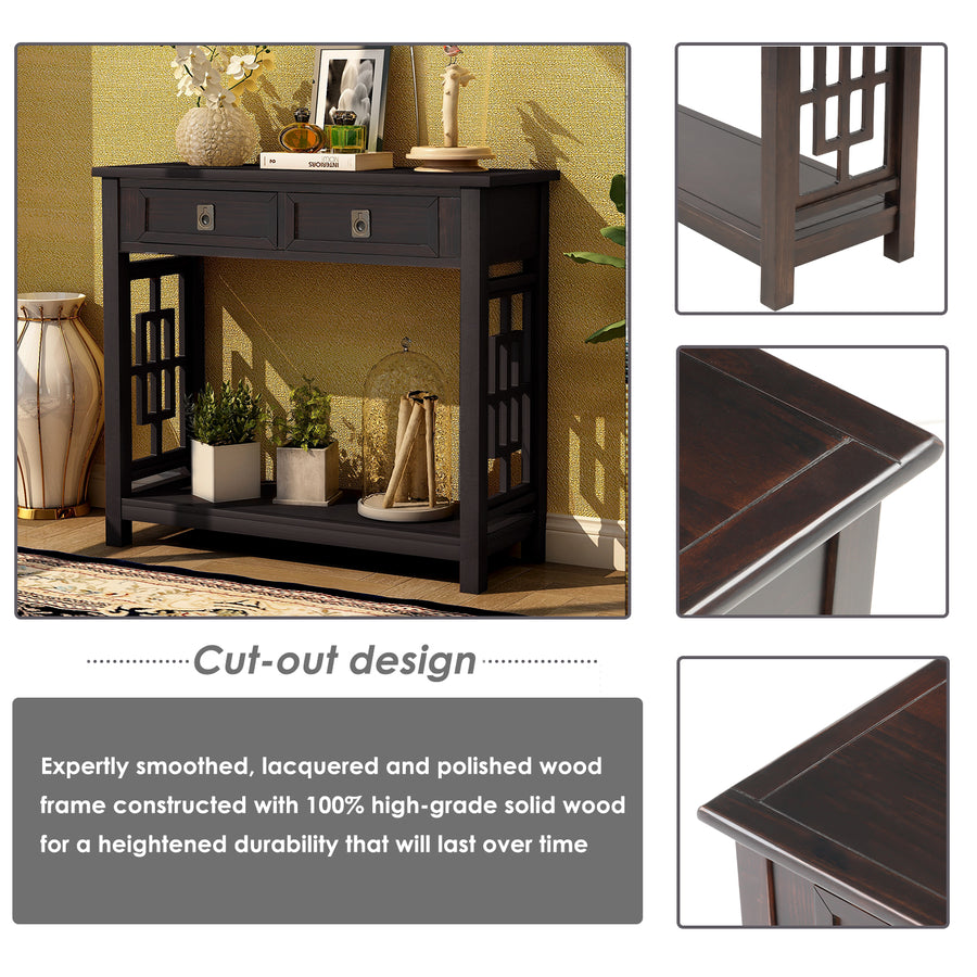 Console Table with 2 Drawers and Bottom Shelf, Entryway Accent Sofa Table