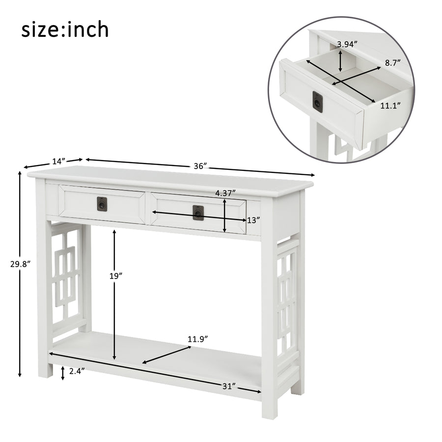 Console Table with 2 Drawers and Bottom Shelf, Entryway Accent Sofa Table