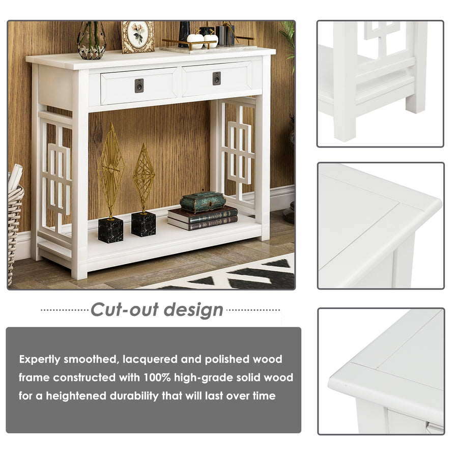 Console Table with 2 Drawers and Bottom Shelf, Entryway Accent Sofa Table