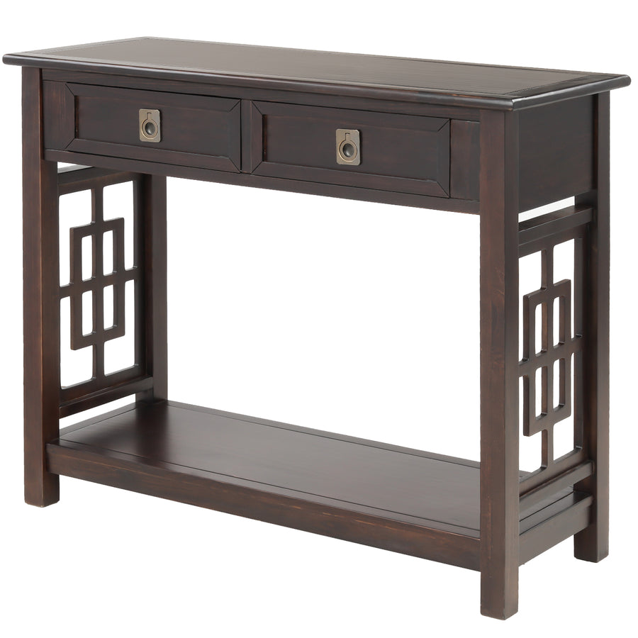 Console Table with 2 Drawers and Bottom Shelf, Entryway Accent Sofa Table