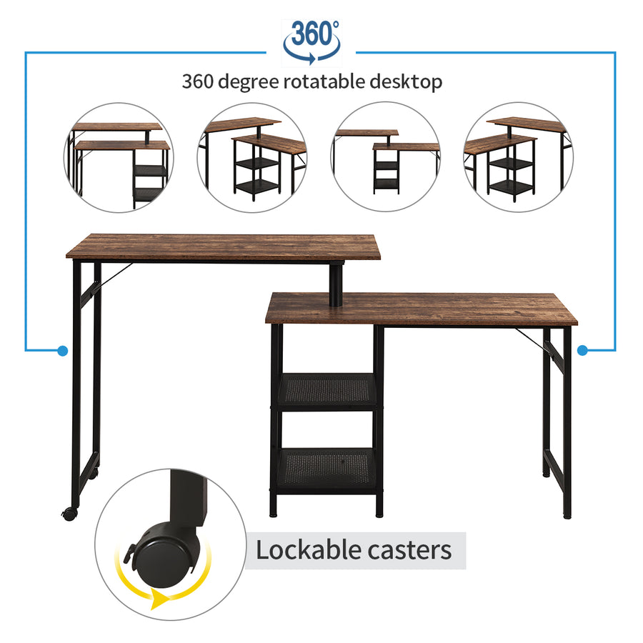 Home Office L Shaped Rotating Standing Computer Desk with Storage Shelf