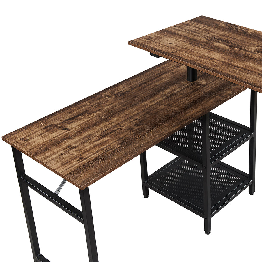 Home Office L Shaped Rotating Standing Computer Desk with Storage Shelf