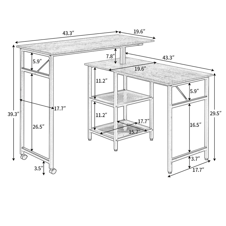 Home Office L Shaped Rotating Standing Computer Desk with Storage Shelf